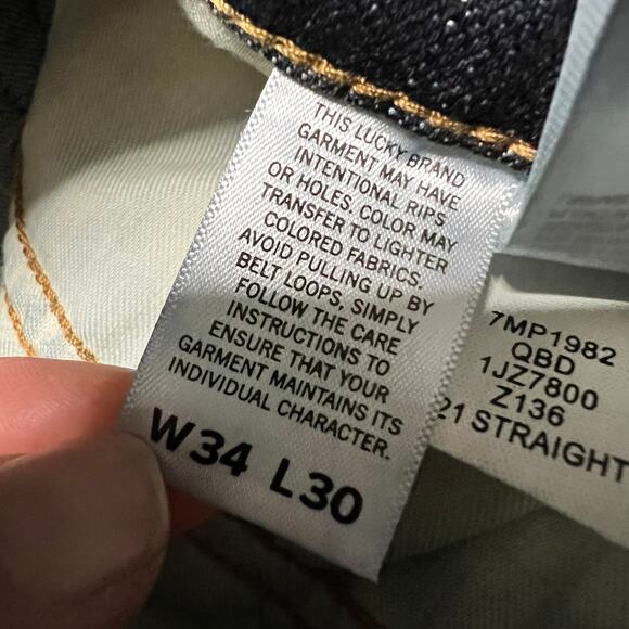 Lucky Jeans Mens 34 x30 Straight 221 Dark Wash Stretch Blue Denim Pants - Picture 7 of 12